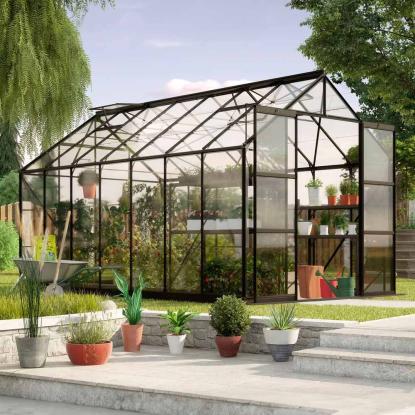 Vitavia Phoenix 11500 drivhus, sort, 11,5 m², 3 mm hærdet glas, inkl. sokkel