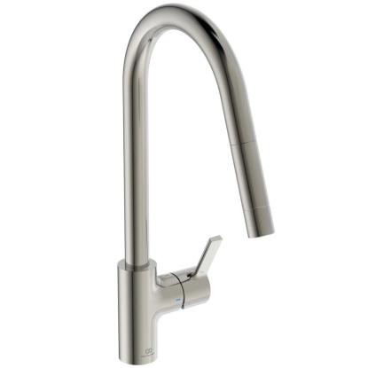 Ideal Standard GUSTO køkkenarmatur, C-tud med udtræk, silver storm