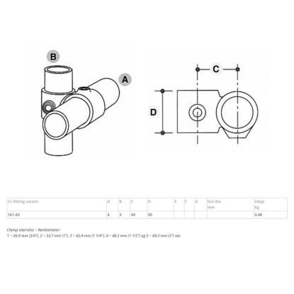 Clarrods Clamps CL161 overkryds, Ø48,3 - 42,4 mm