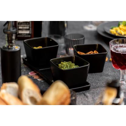 WENKO Kitchen Snack & Dip sæt med bakke og 3 x 300 ml skåle, sort