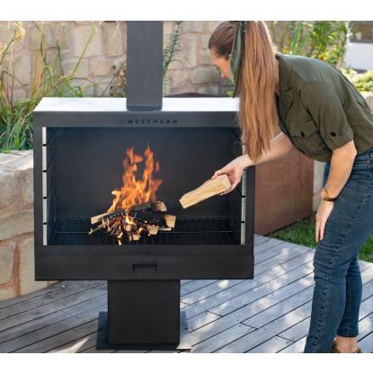Westmann havepejs med grillrist, sort, 160 x 90 x 41 cm