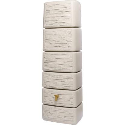 4Rain Slim Stone Decor regnvandstønde med hane, vægmodel, sandbeige - 330 liter