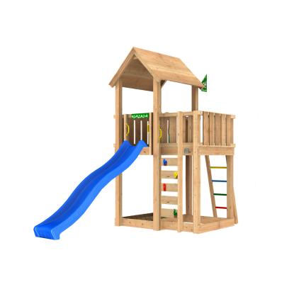 Jungle Gym Mansion 2.1 legetårn med blå rutsjebane og 120 kg sand