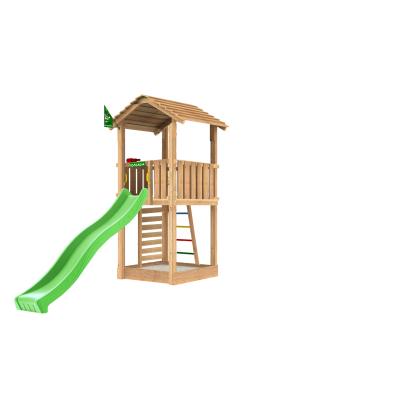 Jungle Gym Cottage 2.1 legetårn med grøn rutsjebane