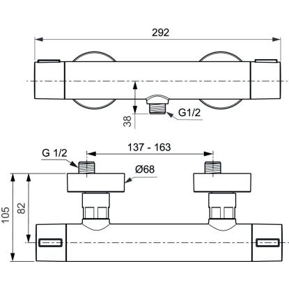 Ideal Standard Alu+ brusetermostat, vandbesparende med termostatfunktion, mat sort