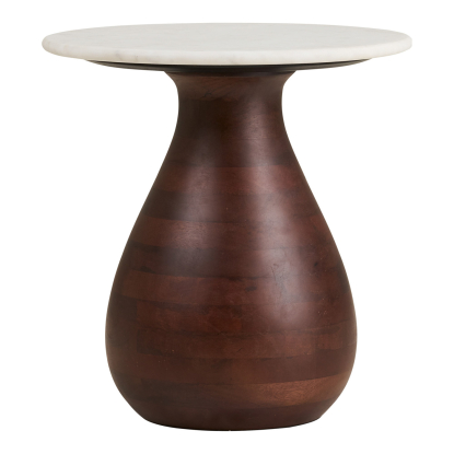 Heide hjørnebord, mørkebrunt mangotræ/hvid marmor, Ø40 cm