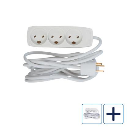 E-Line EDB stikdåse med jord, 3-vejs, 3G1 mm², hvid