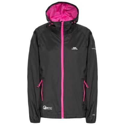 Trespass QIKPAC packaway regnjakke med pose, dame, sort/pink