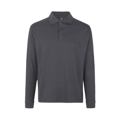 ID PRO Wear 0336 poloshirt med lange ærmer og trykknap, silver grey
