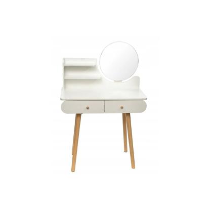 Makeupbord med rundt spejl, hvid, 80 x 40 x 122 cm