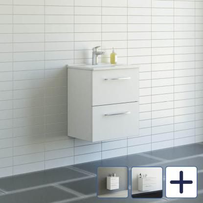 Scanbad Multo vaskeskab med Amber Mini vask, 2 skuffer, mat hvid