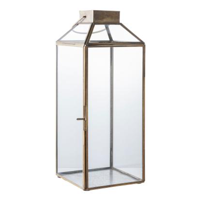Mysore lanterne, metal/glas, antik messing look, 13,5 x 13,5 x 35 cm