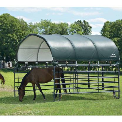 ShelterLogic Run-in-Shed overdækning til hestestald, polyethylen/stål, grøn