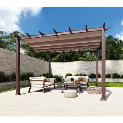 Paragon Outdoor Florida 1111 pergola, aluminium, mørkt trælook, brunt tekstil, 235 x 350 x 350 cm