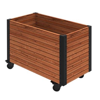 PLUS Cubic Living plantekasse med hjul, ThermoWood®, gyldenbrun/sort, 87 x 47 x 65,5 cm