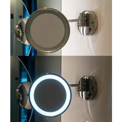 Makeup spejl med LED, krom, Ø20 cm