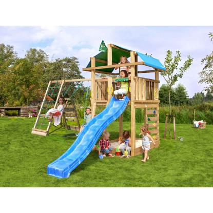 Jungle Gym Fort 2.1 legetårn med Climb Module og blå rutsjebane