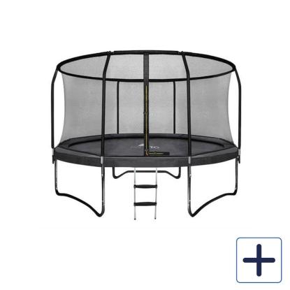 Trampolin med stige og net, sort