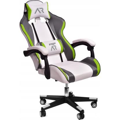 Gamestol, ergonomisk, læder, hvid/grå/lime