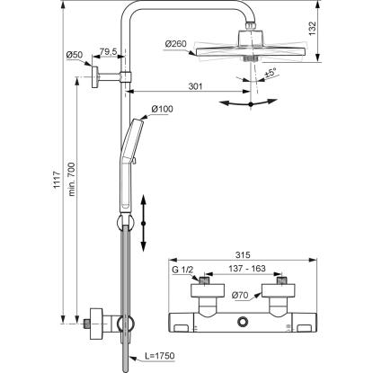 Ideal Standard Ceratherm T25+ brusesystem, vandbesparende, mat sort
