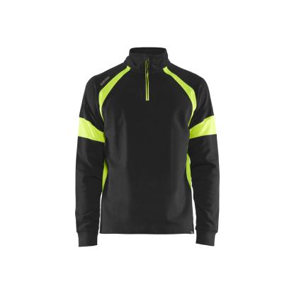 Blåkläder 3550 sweatshirt half zip, sort/hi-vis gul