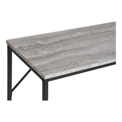 Vita konsolbord med 1 hylde, travertin look, sort stel, 110 x 26 x 80 cm