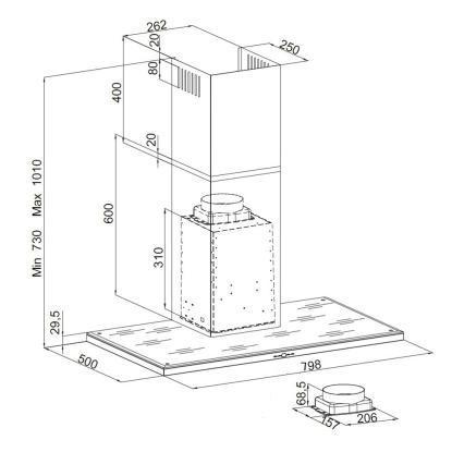 Silverline SL3122 Nordic Dark væghængt emhætte, sort/sort glas, 80 cm