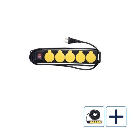 E-Line stikdåse med jord, 5-vejs, IP44, 3G1 mm²