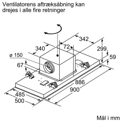 Bosch DRC97AQ50 loftintegreret emhætte, rustfrit stål, 90 cm