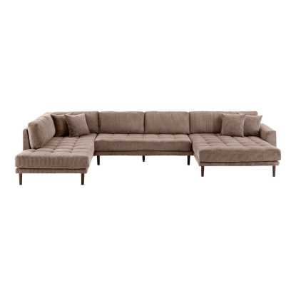 Lido højrevendt U-sofa med åben ende, brun