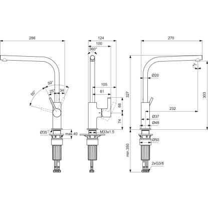Ideal Standard GUSTO køkkenarmatur, L-tud, krom