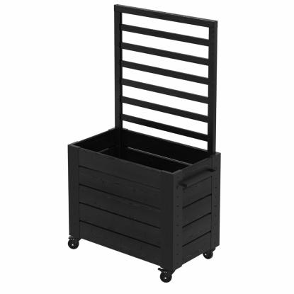 PLUS Cubic blomsterkasse med hjul Ø75 mm inkl. espalier, sort, 87 x 50 x 158 cm