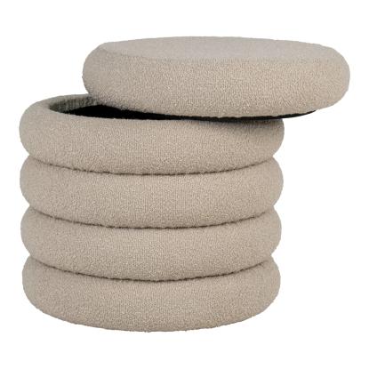 Puf med opbevaring, bouclé, beige, Ø44x44 cm