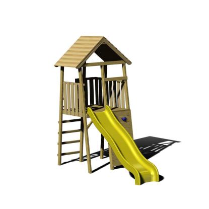 Wendi Toys Falcon legetårn med klatrevæg og rutsjebane, træ, gul