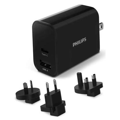 Philips USB-rejselader fast-charge, USB-A+C, sort, 30W