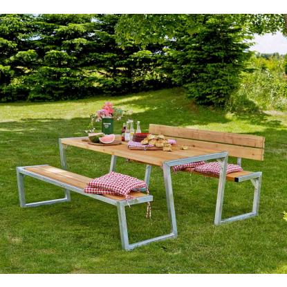 PLUS Zigma bord/bænkesæt med 2 ryglæn, ThermoWood®, gyldenbrun/fyr - 176 cm