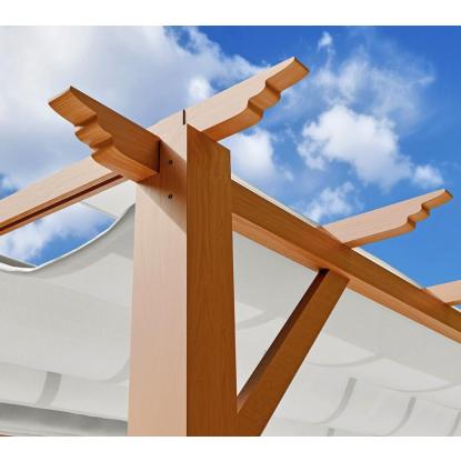 Paragon Outdoor Florenz 1116 pergola, aluminium, lyst trælook, hvidt tekstil, 236 x 505 x 350 cm