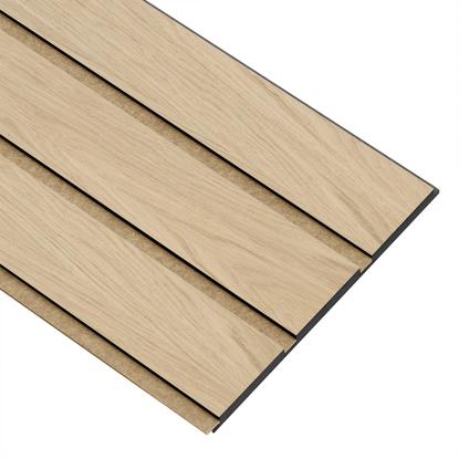 I-Wood Basic 3-lamel akustikpanel, hvid olieret, brun filt og sort kerne, egefiner, 17 x 300 mm 