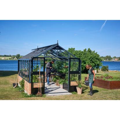 Juliana Premium drivhus 13 m² på mur, antracit/sort, 3 mm hærdet glas