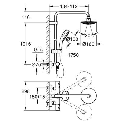 GROHE New Tempesta Cosmopolitan brusesystem med termostat, håndbruser og 160 mm hovedbruser, krom
