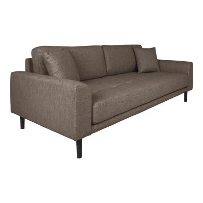 3 personers sofa, brun med to puder og sorte træben