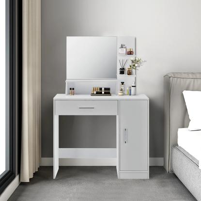 Makeupbord med spejl, hvid, 90 x 38 x 137,5 cm