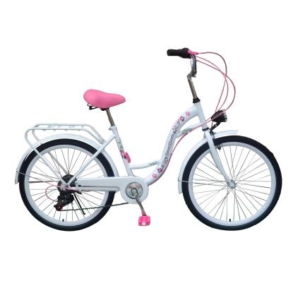 Børnecykel med 7 gear, 24", hvid/rosa