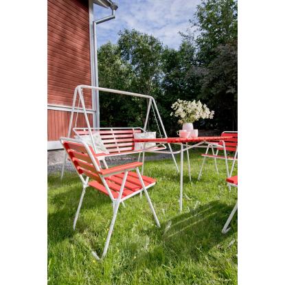 Varax Retro cafébord, sammenklappelig, buet, hvid/rød - 74 x 120 cm