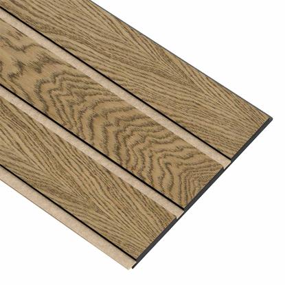 I-Wood Medio+ 3-lamel akustikpanel, mørkebrun olieret, beige filt og sort kerne, egefiner, 17 x 300 mm