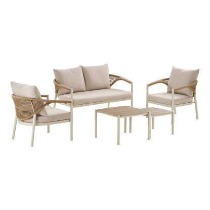 Abela loungesæt med hynder, aluminium/nonwood, sand/natur