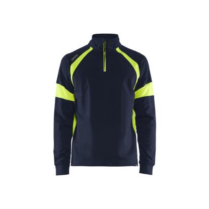 Blåkläder 3550 sweatshirt half zip, marineblå/hi-vis gul
