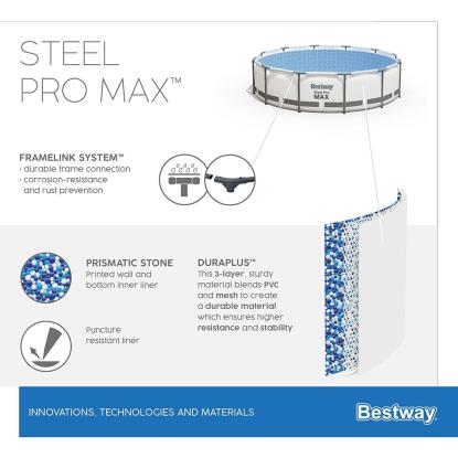 Bestway Steel Pro Max pool sæt med filterpumpe, grå, Ø457 x 122 cm