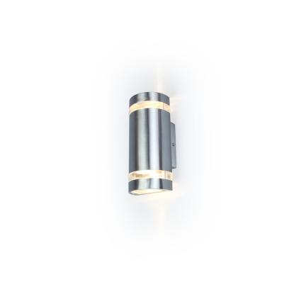 LUTEC FOCUS rund udendørs væglampe, 2 lyskilder, H22,5 cm, GU10, IP44, rustfrit stål