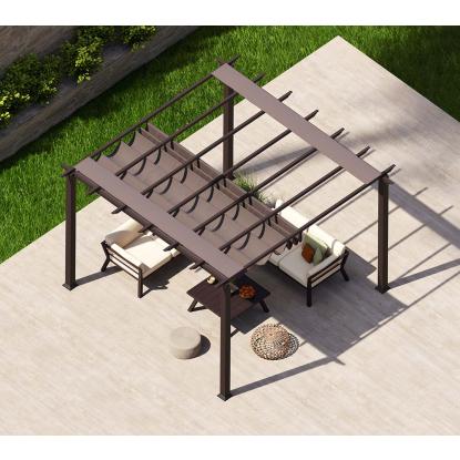 Paragon Outdoor Florida 1111 pergola, aluminium, mørkt trælook, brunt tekstil, 235 x 350 x 350 cm